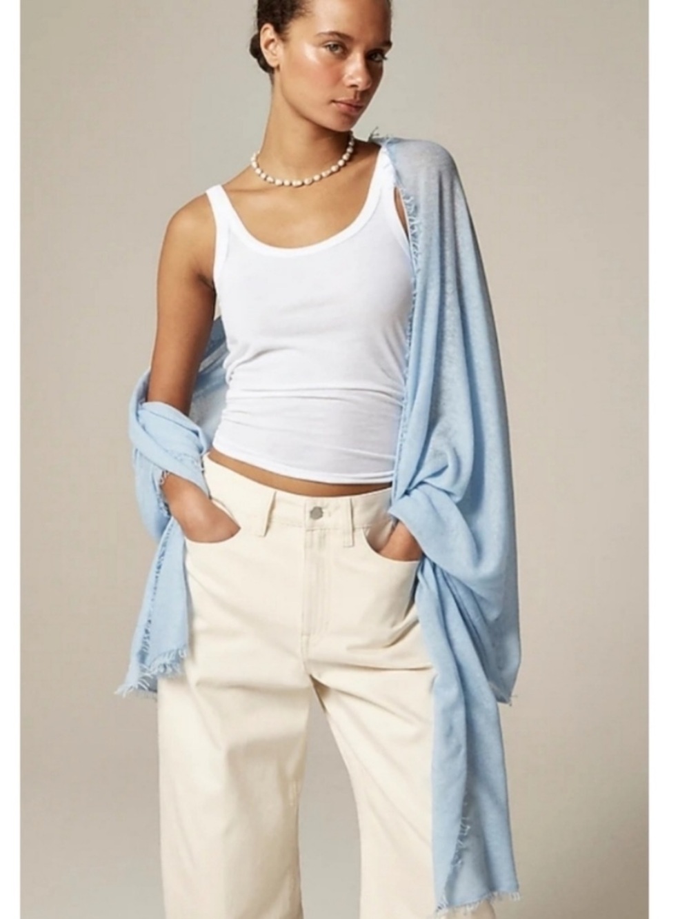 NWT J Crew baby blue 100% featherweight cashmere oversized wrap 33" x 79"
